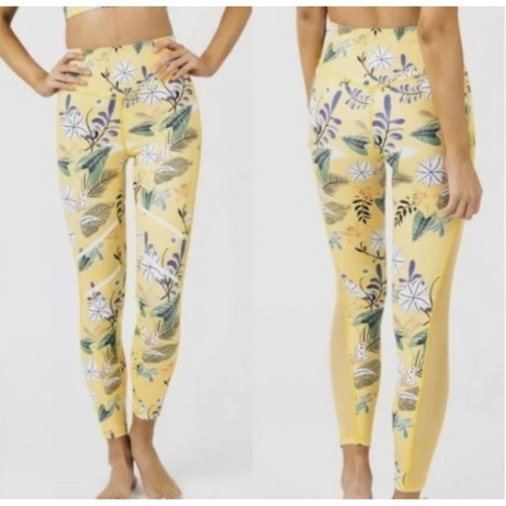 Zyia Floral‎ Reflective Light n Tight Hi-Rise 7/8 Women 6-8 Yellow Leggings